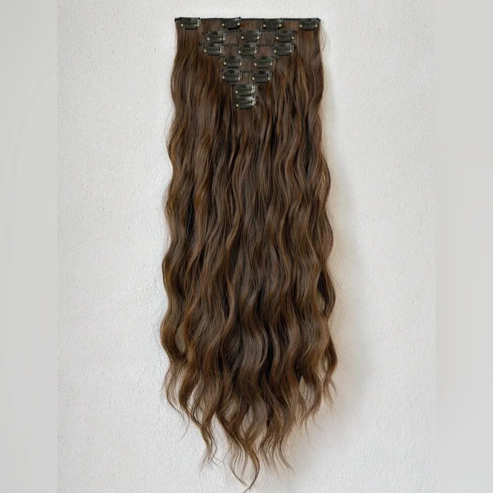 Human hair blend Copper Brown 22 In Clip in  Hair Extensions